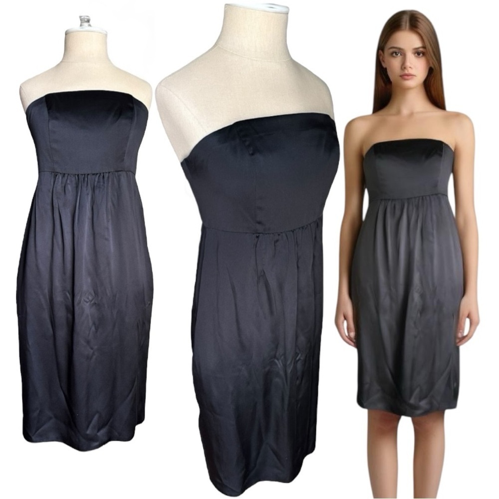 Cindy Lee Silk Strapless Hidden Zipper Pockets Knee Size 6 Little Black Dress
